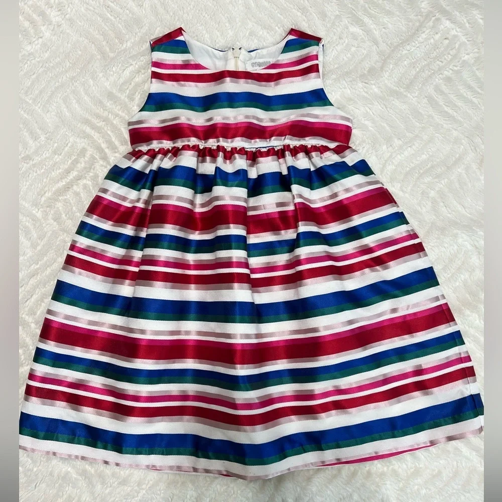 Gymboree Girls Rainbow Stripe Dress 2T Bow Back Party Easter Spring Dress
